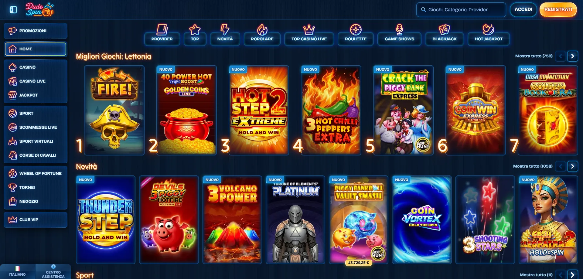 Giochi del casinò Dudespin online — oltre 13.700 titoli disponibili